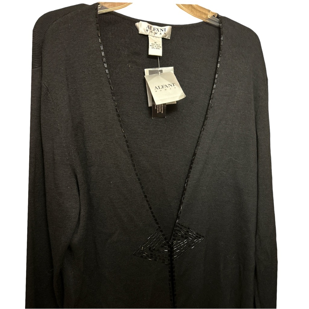 Alfani woman black bead trimmed cardigan. Size 1x —new with tags - Picture 2 of 8